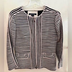 Ellen Tracy Women’s Medium Genuine Leather Graphic Striped Zipper Jacket
Blk Crm